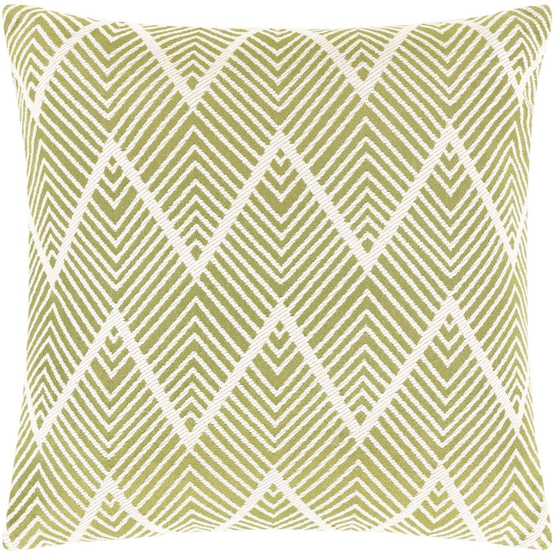 Kanga KGA-008 Jacquard Square Pillow in Dark Green & Cream by Surya