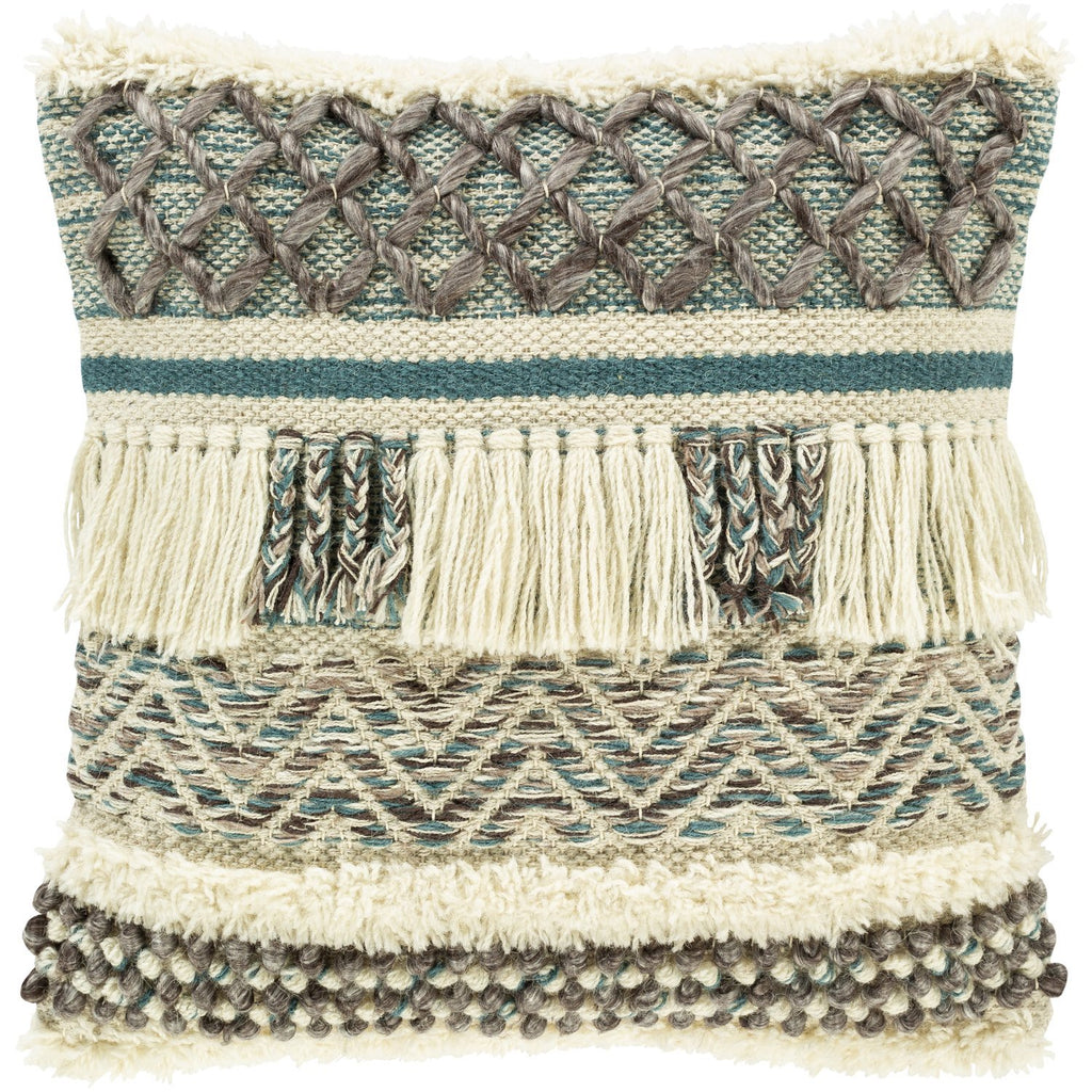 Karina KRN-001 Hand Woven Pillow in Ivory & Teal by Surya