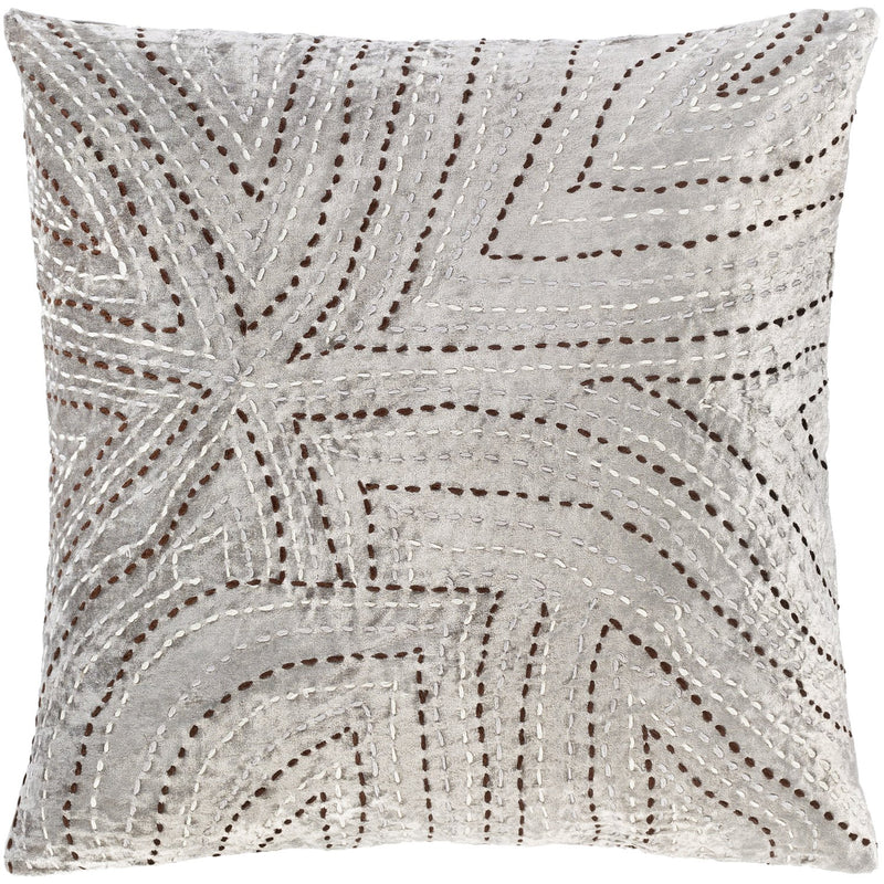 Kenzo KZO-001 Velvet Pillow in Medium Gray & Dark Brown by Surya