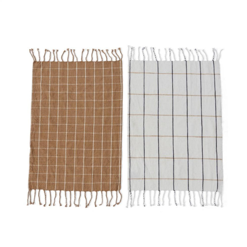 2 Piece Set Gobi Tea Towel in Camel / Offwhite