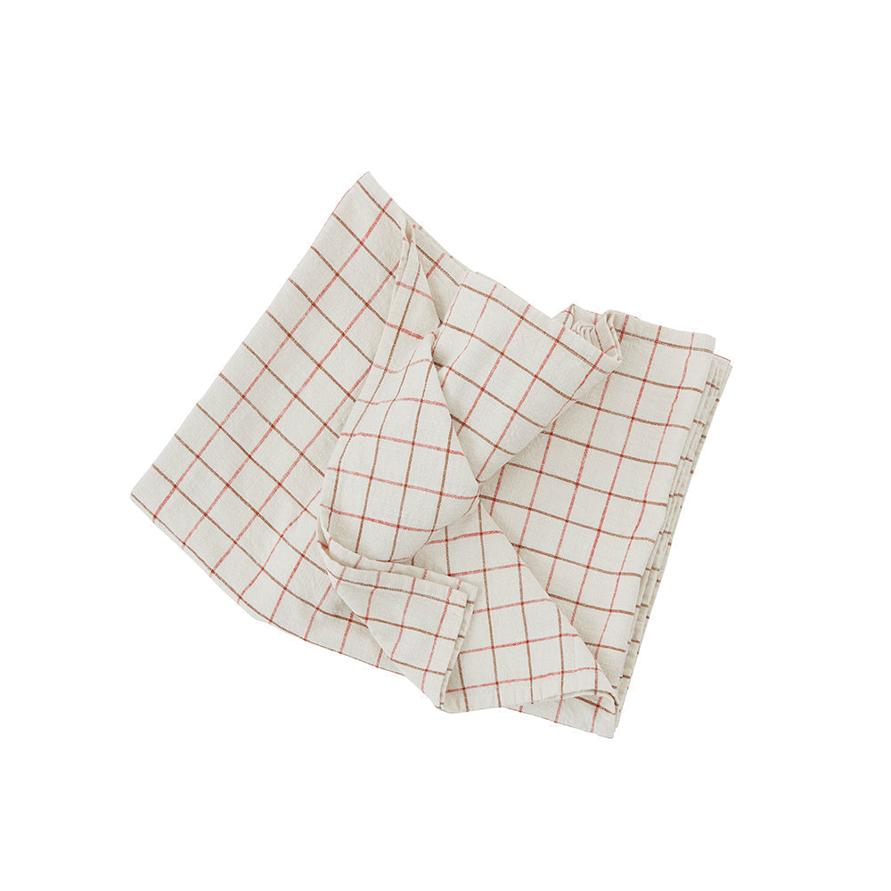 Small Grid Tablecloth in Offwhite / Red