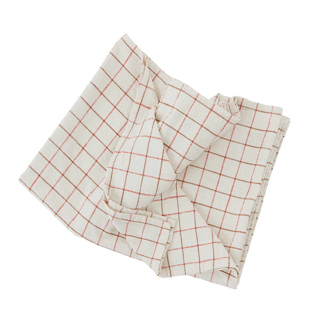 Large Grid Tablecloth in Offwhite / Red