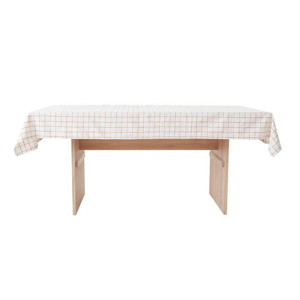 Large Grid Tablecloth in Offwhite / Red