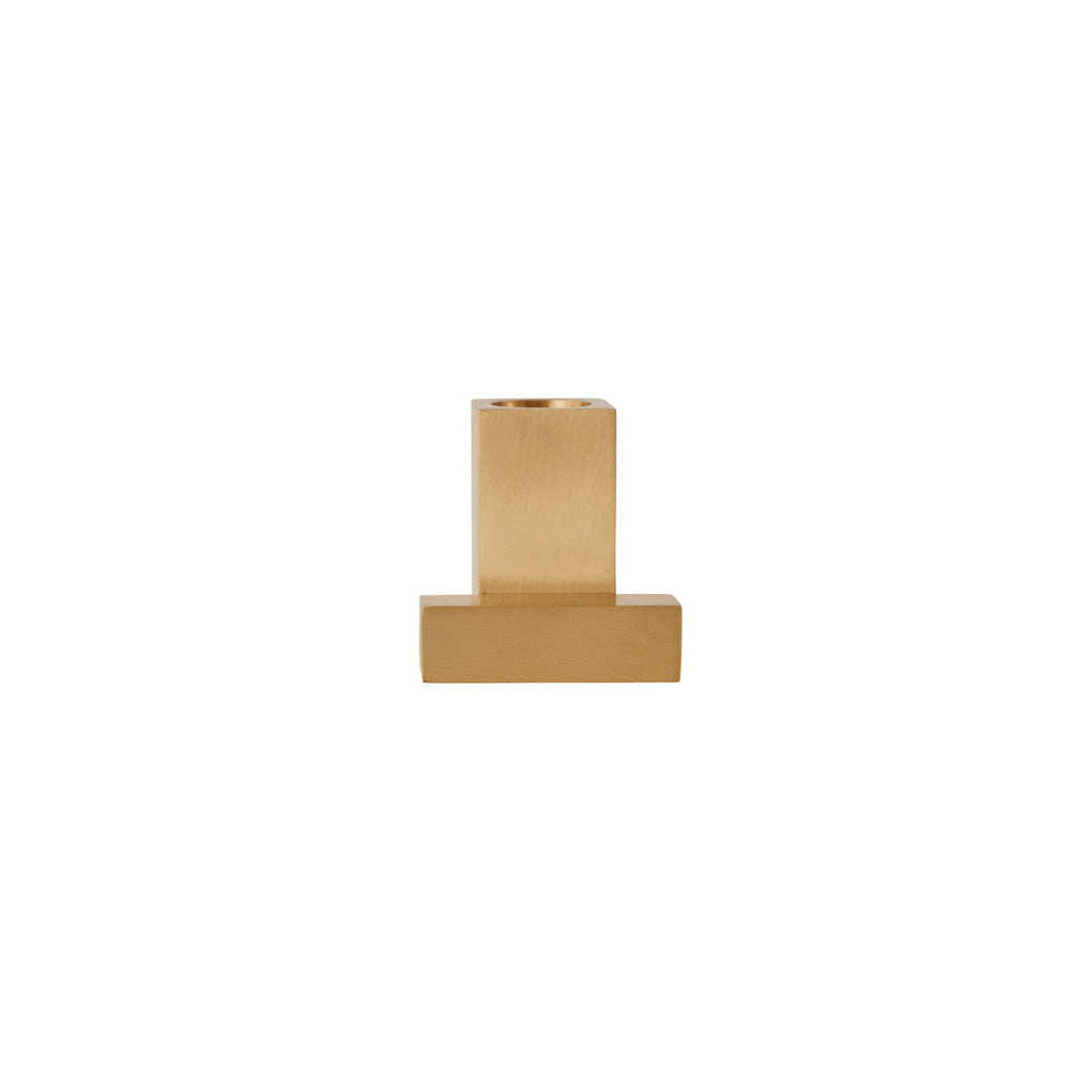 Square Solid Brass Candleholder in Brushed Brass