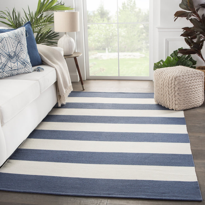 Remora Indoor/ Outdoor Stripe Dark Blue & Ivory Area Rug