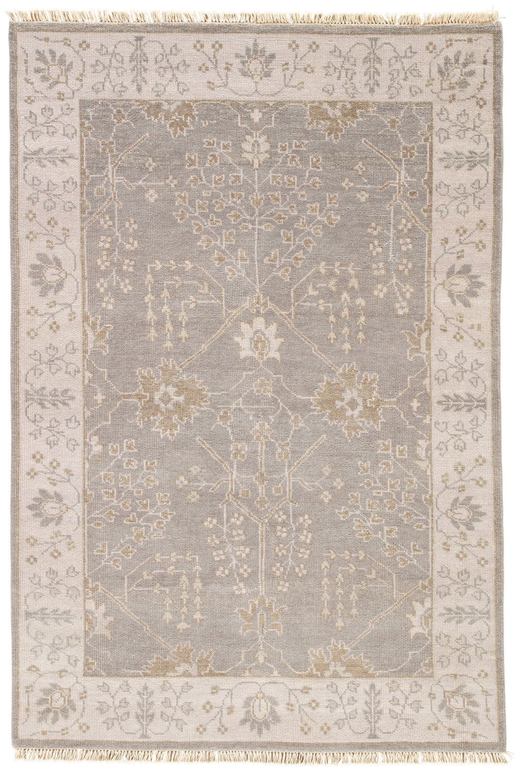 Reagan Border Rug in Pelican & Frost Gray design by Jaipur