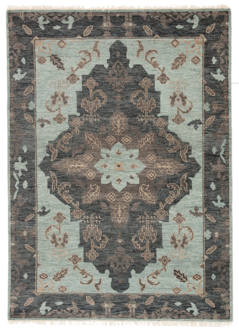 Savona Hand-Knotted Medallion Green & Dark Gray Area Rug