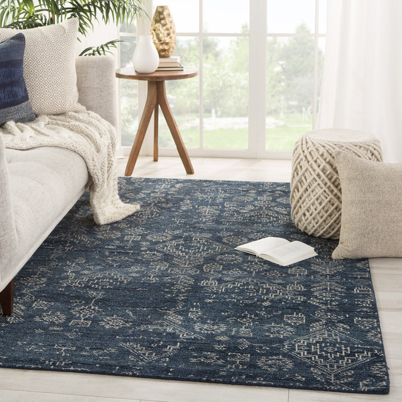 Azuma Hand-Knotted Tribal Dark Blue/ Light Gray Rug by Jaipur Living