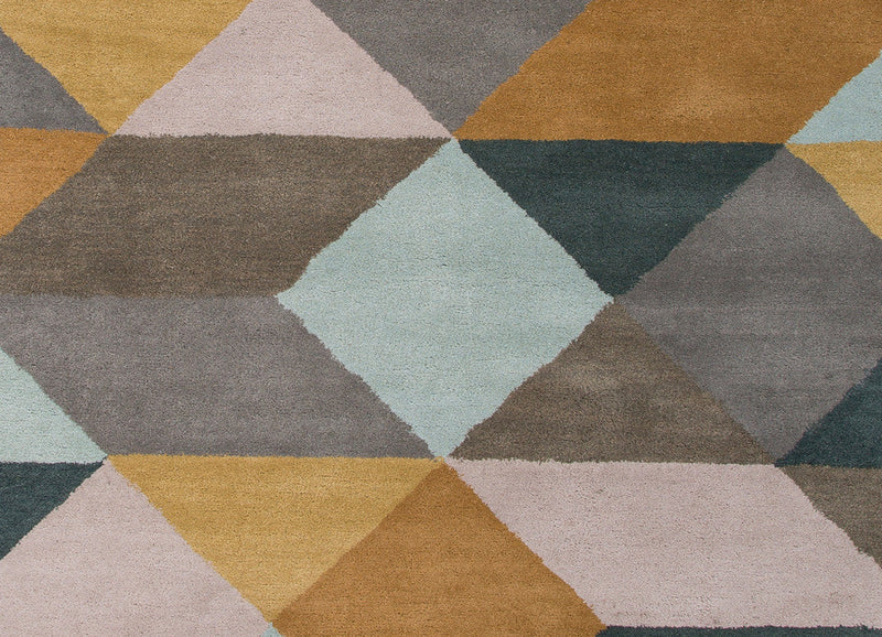 Ojo Handmade Geometric Gold & Teal Area Rug