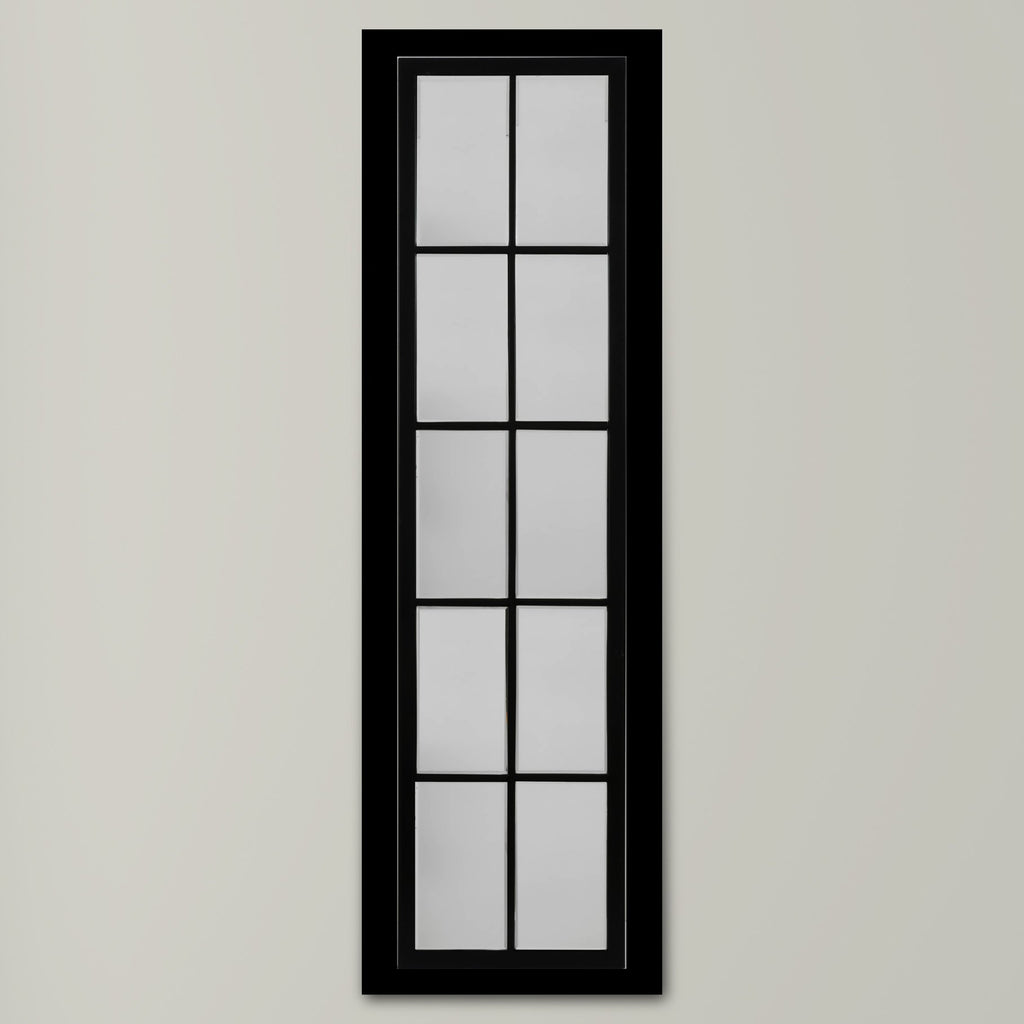 Linear Metal Grid Mirror with Paned Beveled Glass