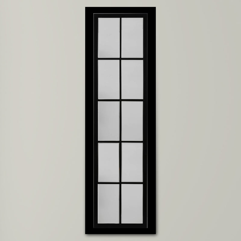 Linear Metal Grid Mirror with Paned Beveled Glass