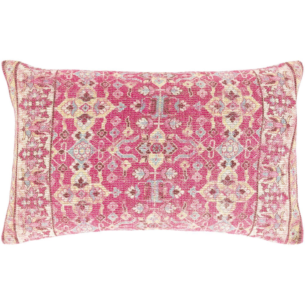 Mandana MDN-004 Hand Woven Lumbar Pillow in Bright Pink & Cream by Surya