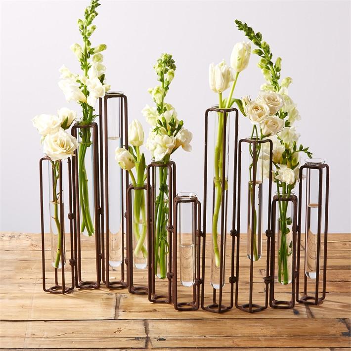 Set of 10 Rust Hinged Flower Vases