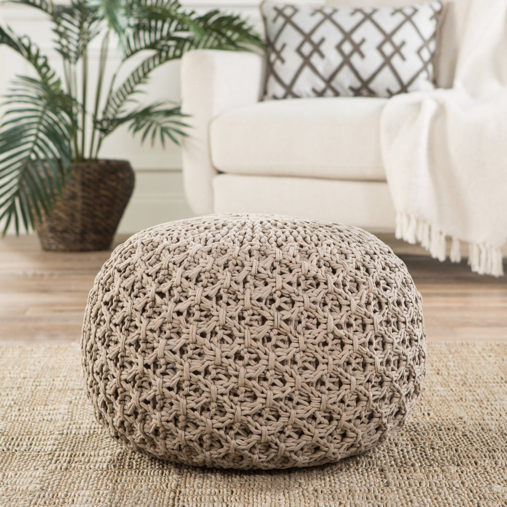 Athena Light Gray Textured Round Pouf