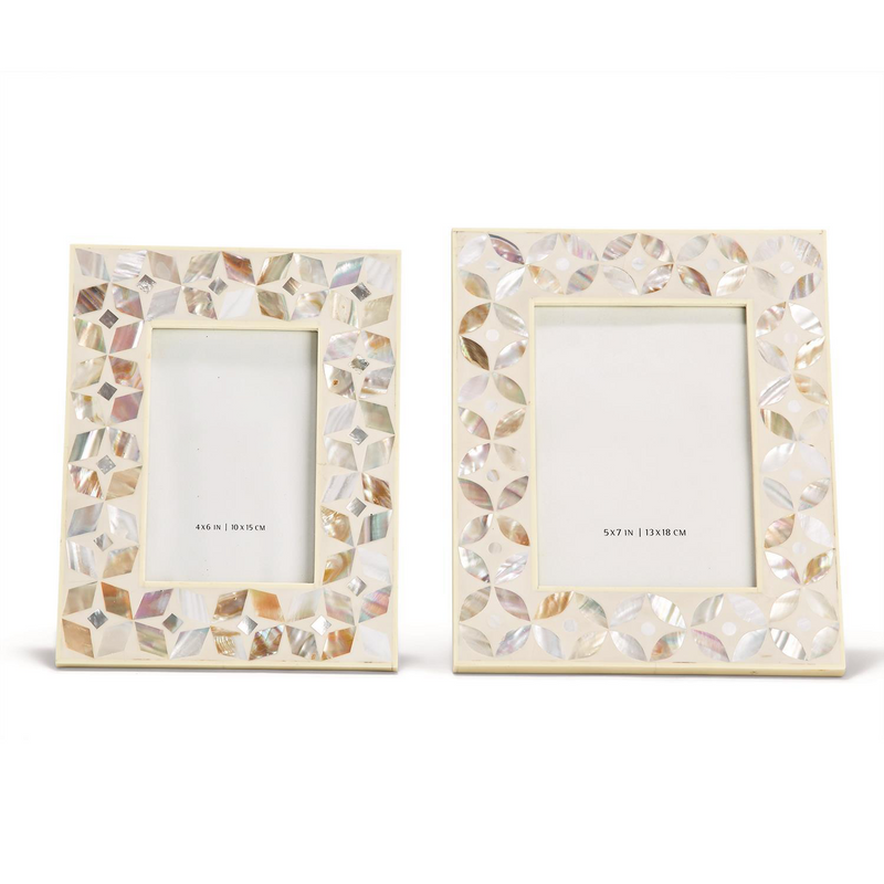 Flower Set of 2 White Inlay Mother Of Pearl Lacquered Photo Frames