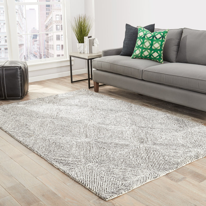 Exhibition Handmade Geometric White & Dark Gray Area Rug