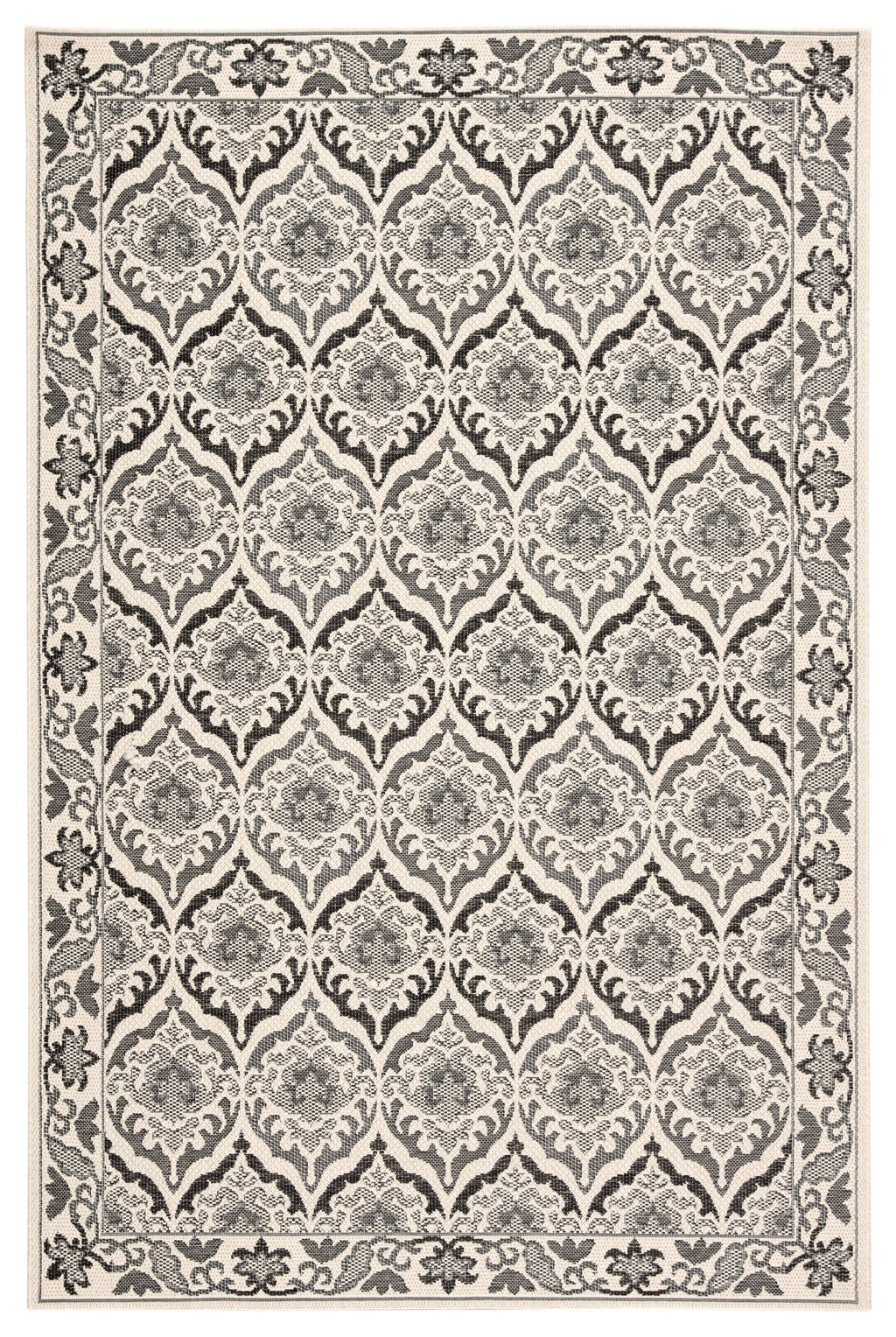 Laurel Indoor/ Outdoor Damask Dark Gray & Cream Area Rug