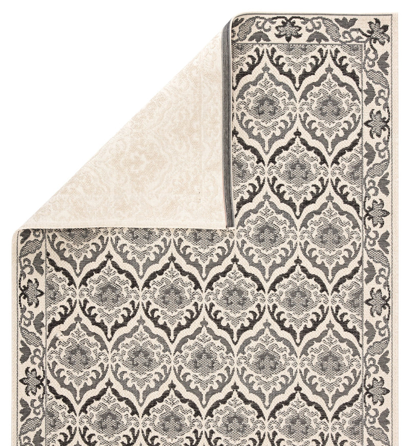 Laurel Indoor/ Outdoor Damask Dark Gray & Cream Area Rug