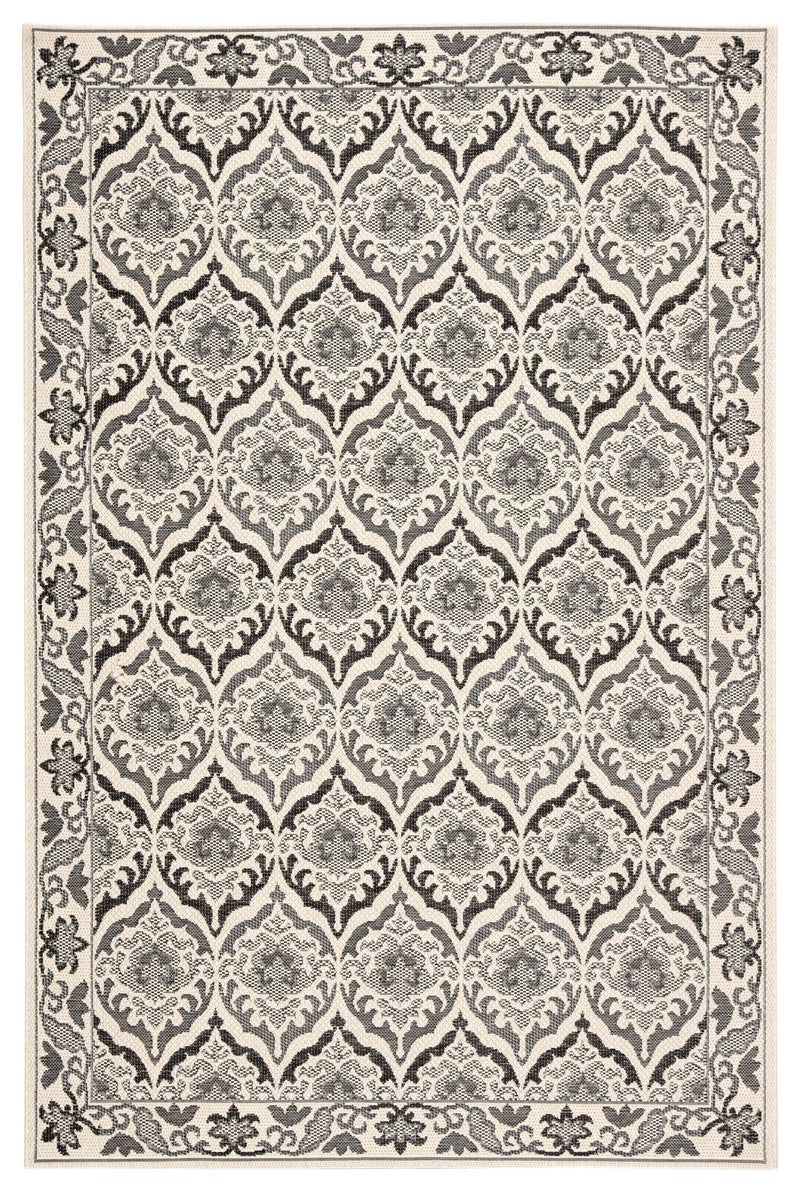 Laurel Indoor/ Outdoor Damask Dark Gray & Cream Area Rug