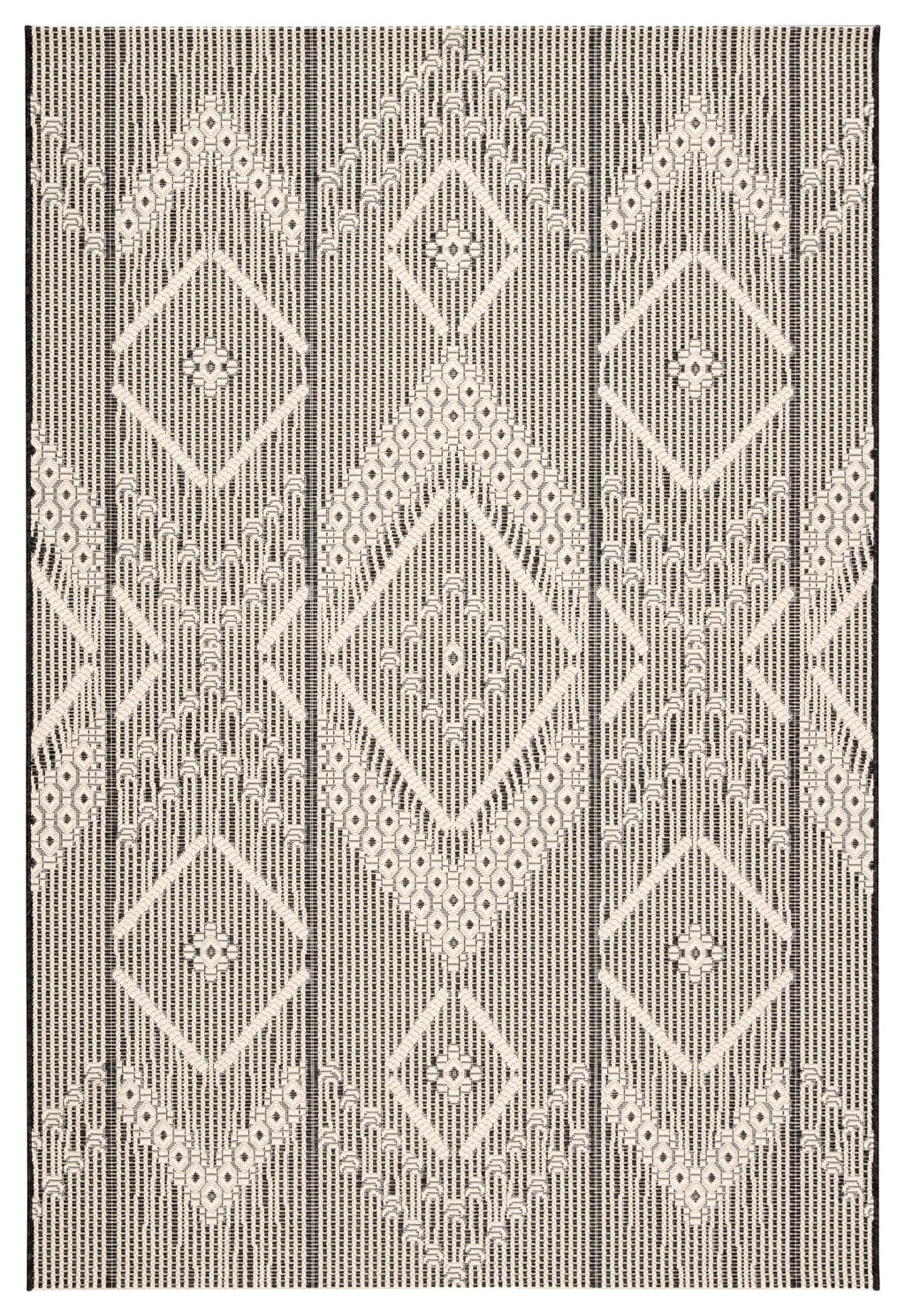 Shiloh Indoor/ Outdoor Tribal Dark Gray & Cream Area Rug