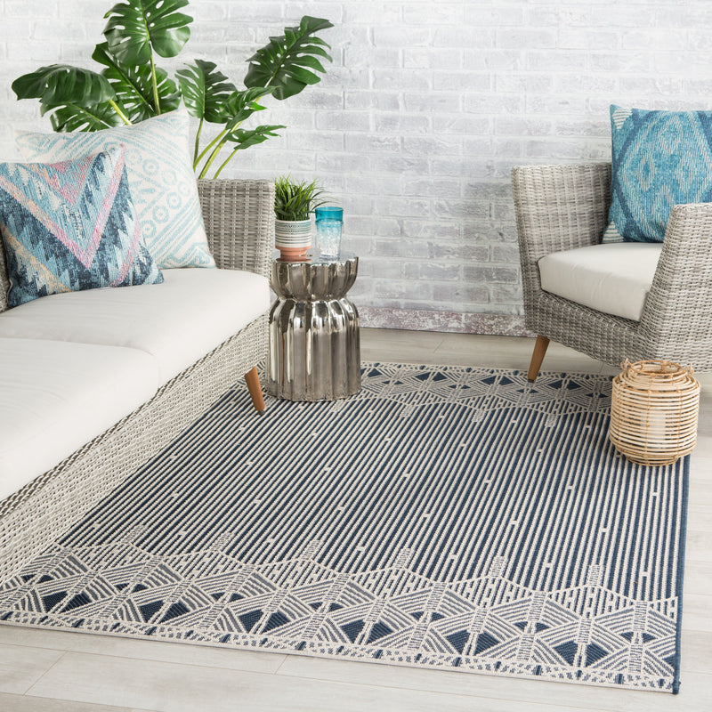 Belvidere Indoor/Outdoor Geometric Dark Blue & Cream Rug