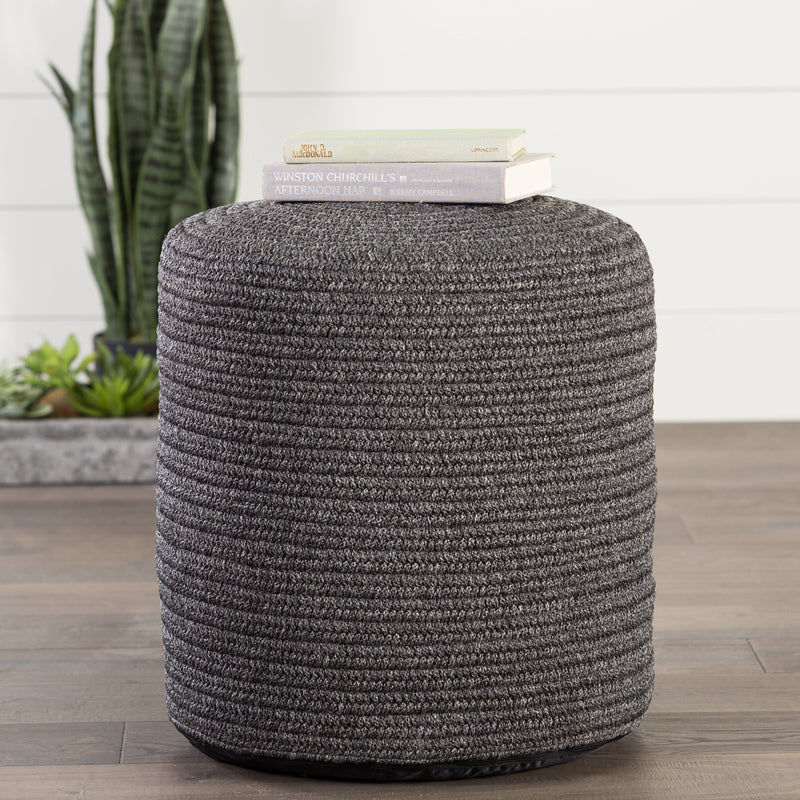 Bridgehampton Solid Dark Gray Indoor/ Outdoor Pouf