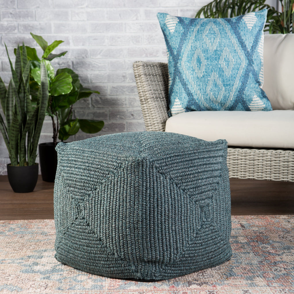 Montauk Bridgehampton Indoor/Outdoor Teal Pouf 2