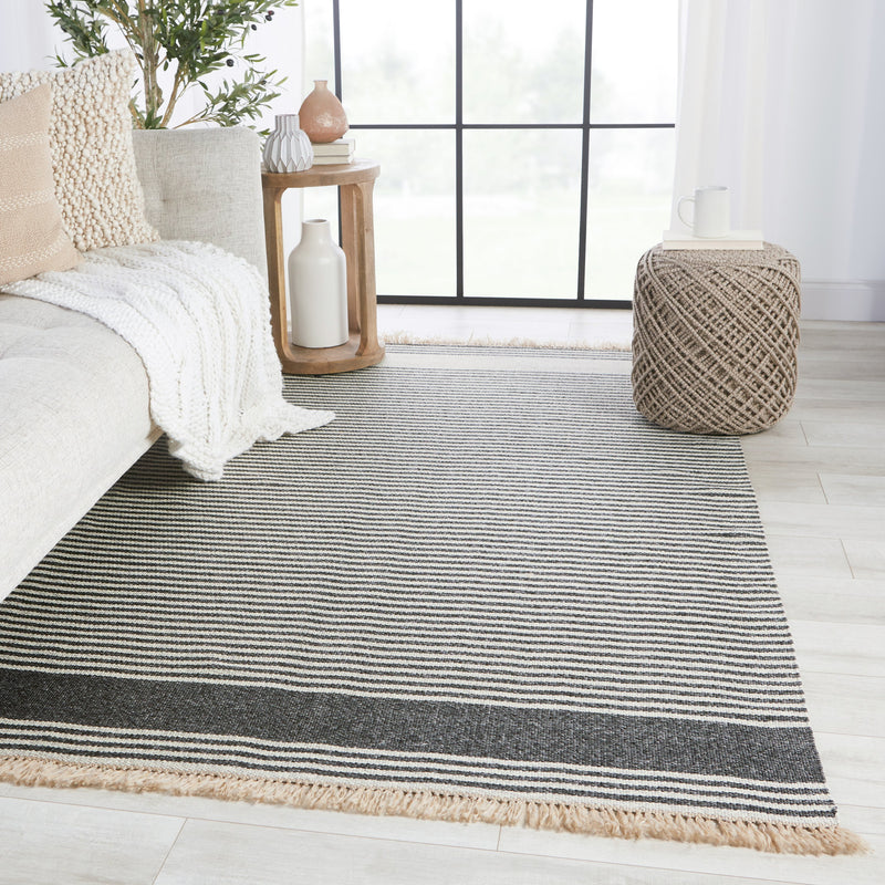 Strand Indoor/Outdoor Striped Dark Grey & Beige Rug