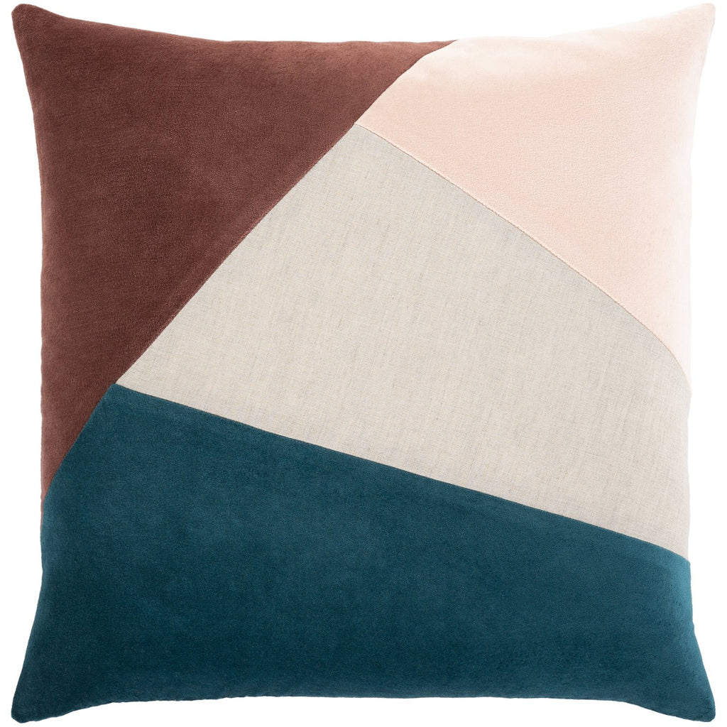 Moza MZA-002 Velvet Pillow in Teal & Khaki by Surya