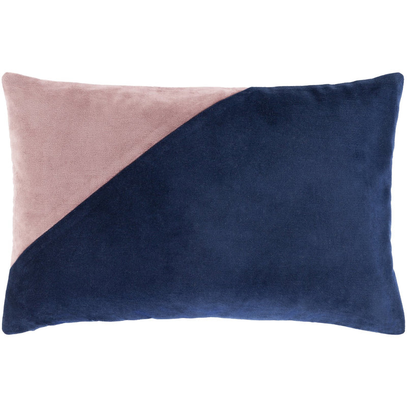 Moza MZA-006 Velvet Lumbar Pillow in Dark Blue & Rose by Surya