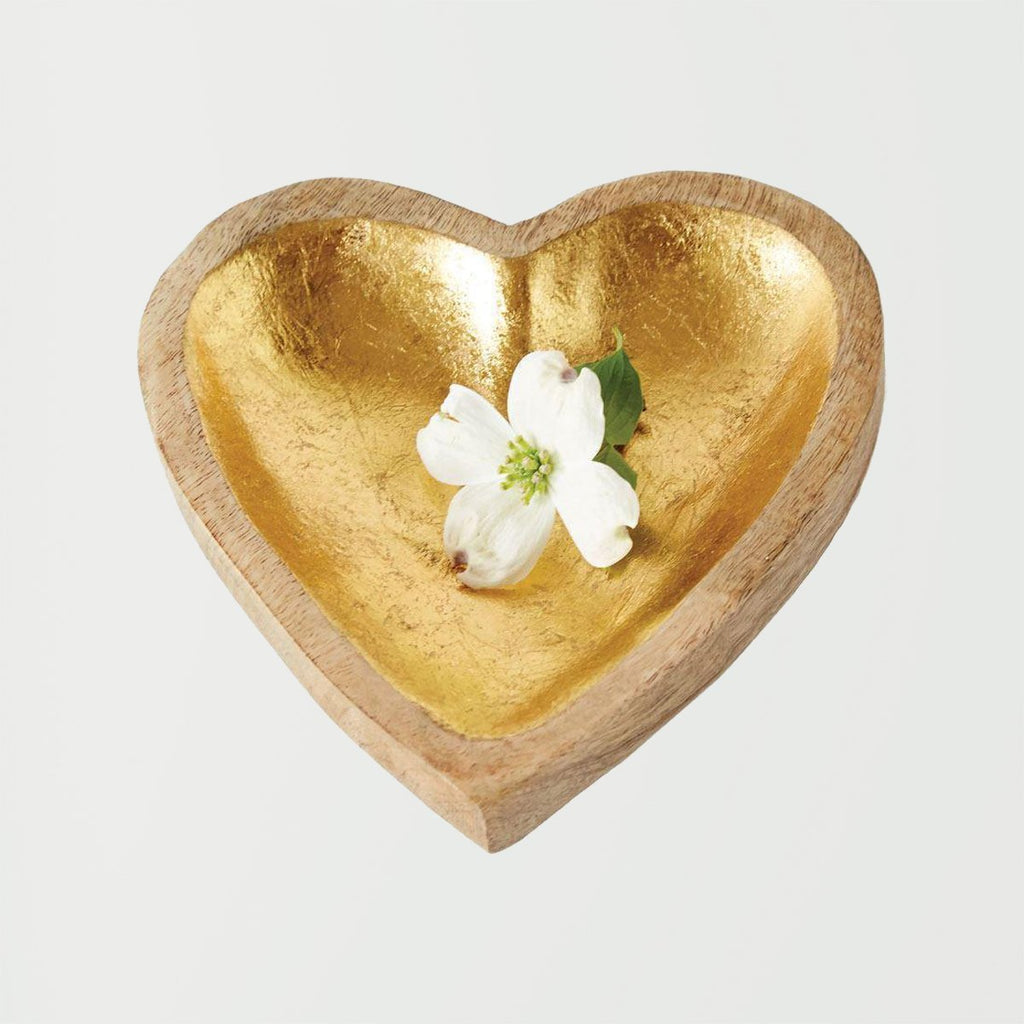 Mango Wood Heart Tray with Gold Leaf