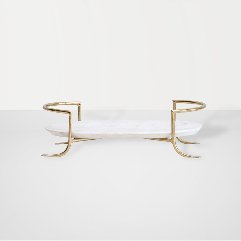 Marble Tray with Metal Brass Finish Stand