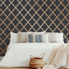 Marrakesh Removable Wallpaper in Midnight and Metallic Gold