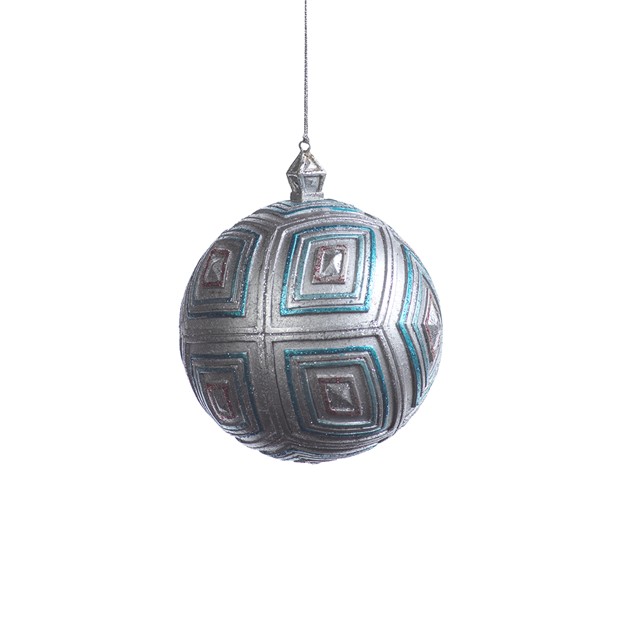 Kite Ball Ornament - Silver & Blue - Large