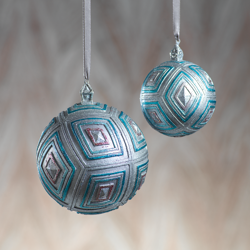 Kite Ball Ornament - Silver & Blue - Large