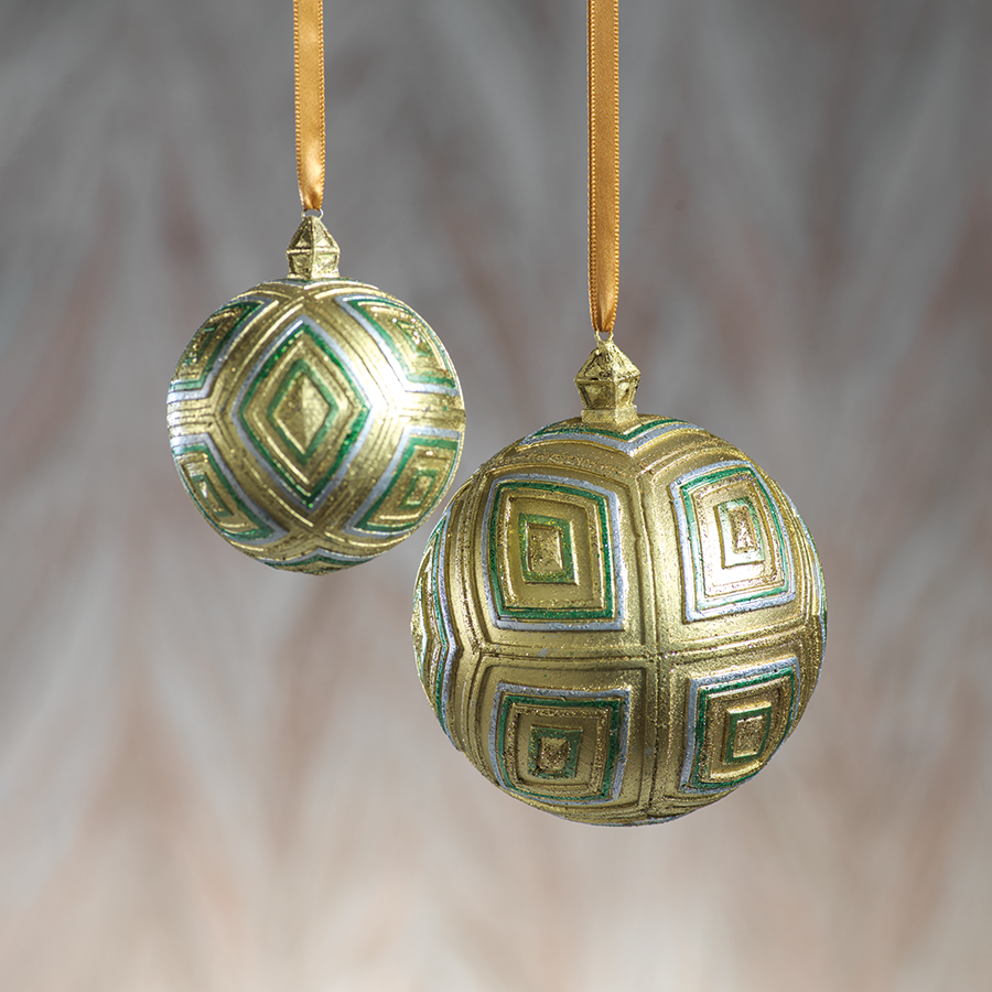 Kite Ball Ornament - Gold & Green, in Various Sizes