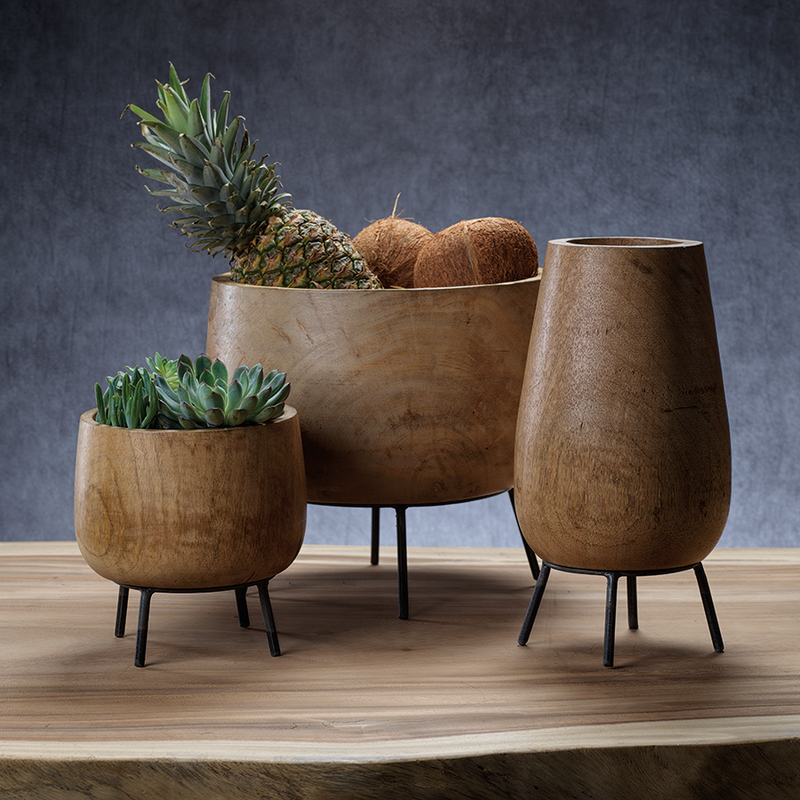 Mango Wood Bowl with Metal Stand