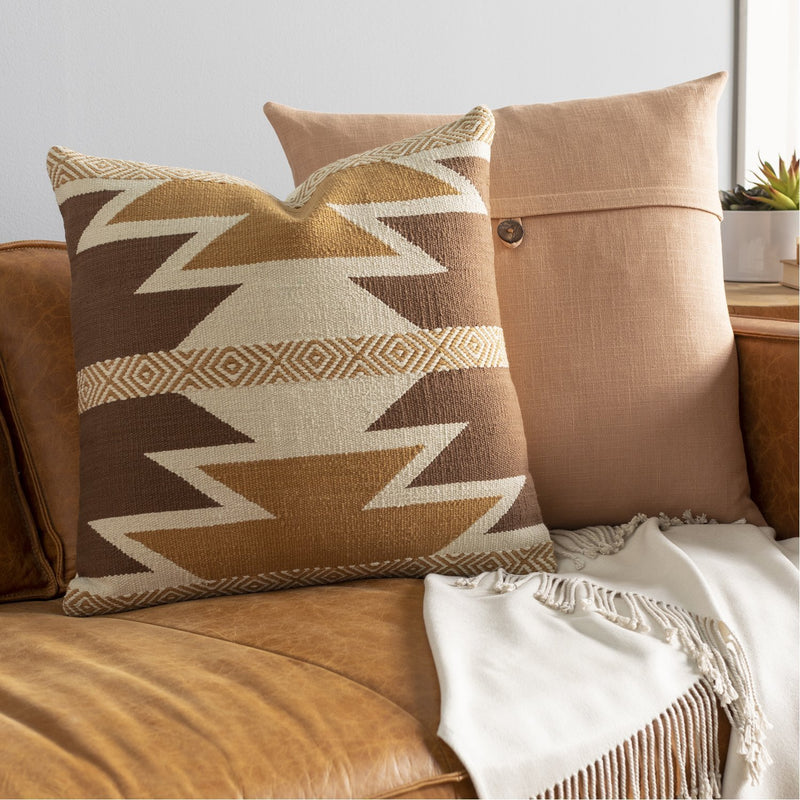 Andrea NDR-001 Hand Woven Square Pillow in Dark Brown & Camel by Surya