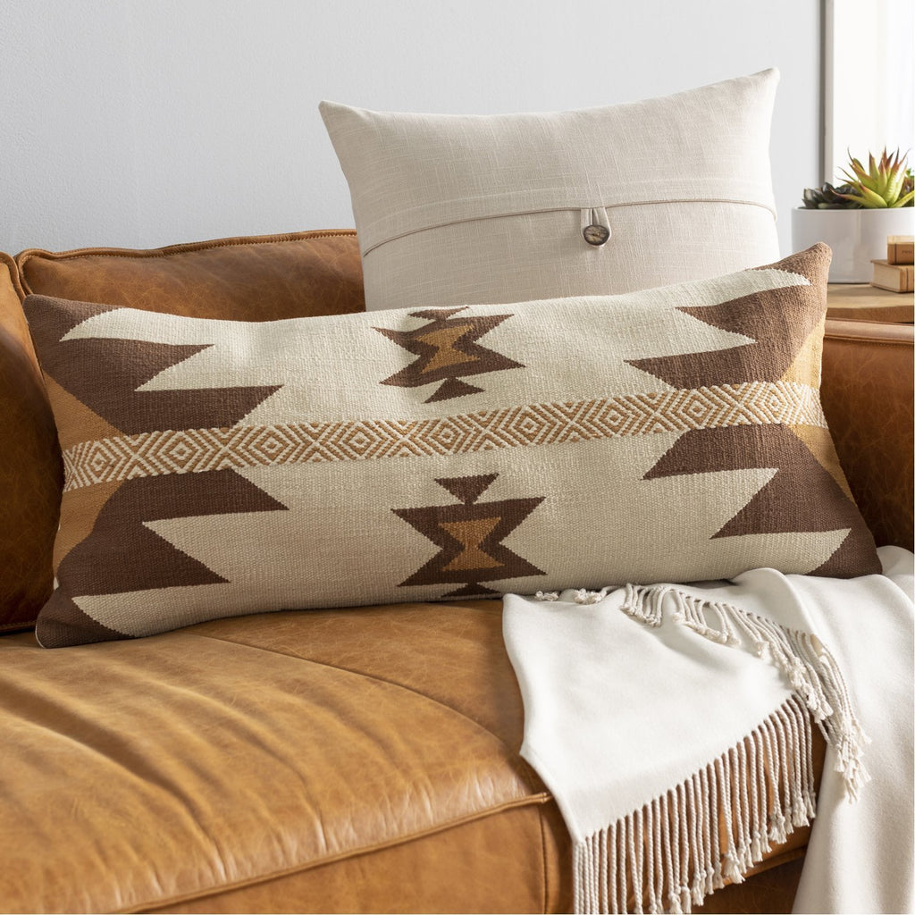 Andrea NDR-003 Hand Woven Lumbar Pillow in Cream & Dark Brown by Surya