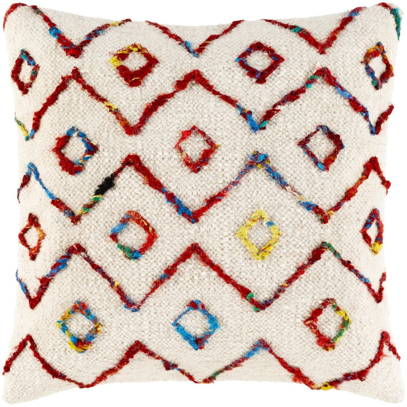 Nettie NET-002 Hand Woven Pillow in Khaki & Bright Red by Surya