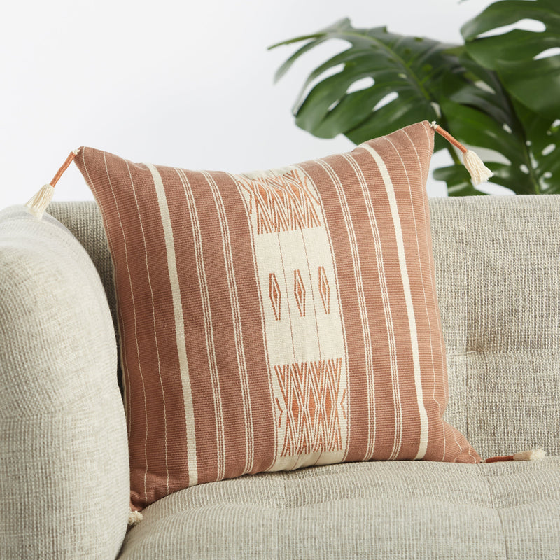 Lipila Hand-Loomed Tribal Pillow in Mauve & Cream