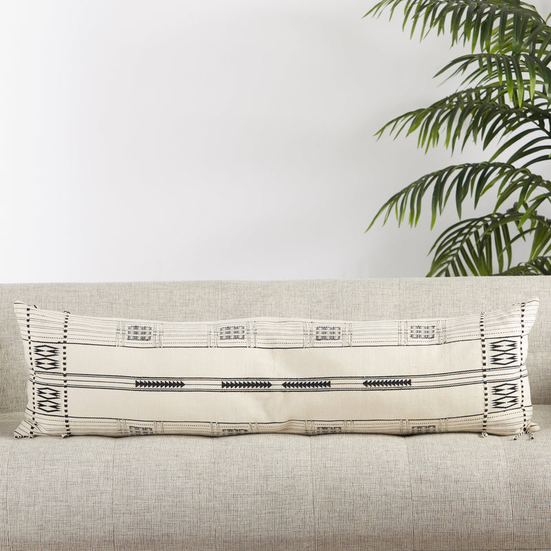 Zeliang Hand-Loomed Tribal Pillow in Cream & Black