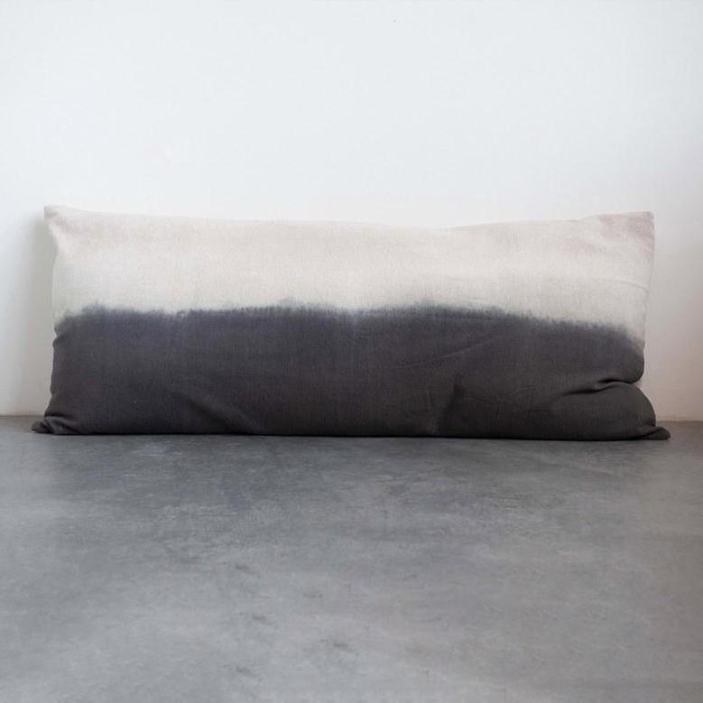 Natural & Charcoal Dip Dyed Lumbar Pillow