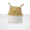 Natural & White Seagrass Basket with Handles