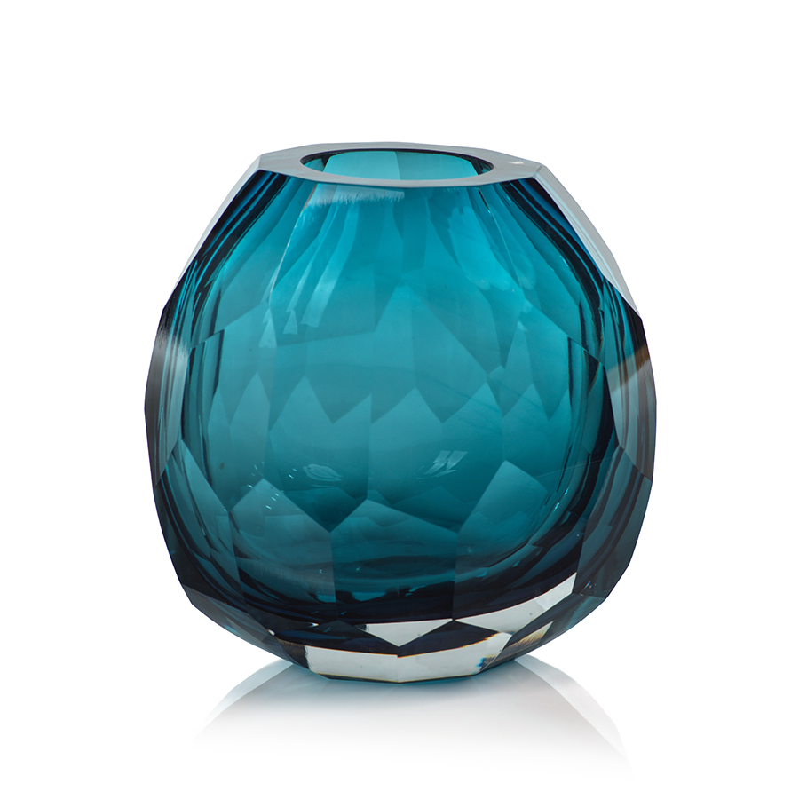 Nixie Hand Cut Blue Glass Vase in Various Sizes