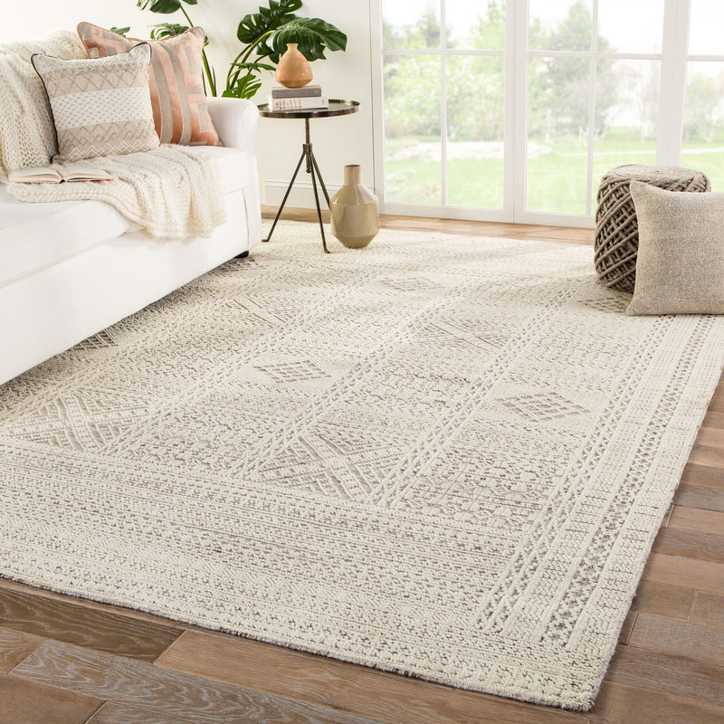 Jadene Hand-Knotted Geometric White & Light Gray Area Rug