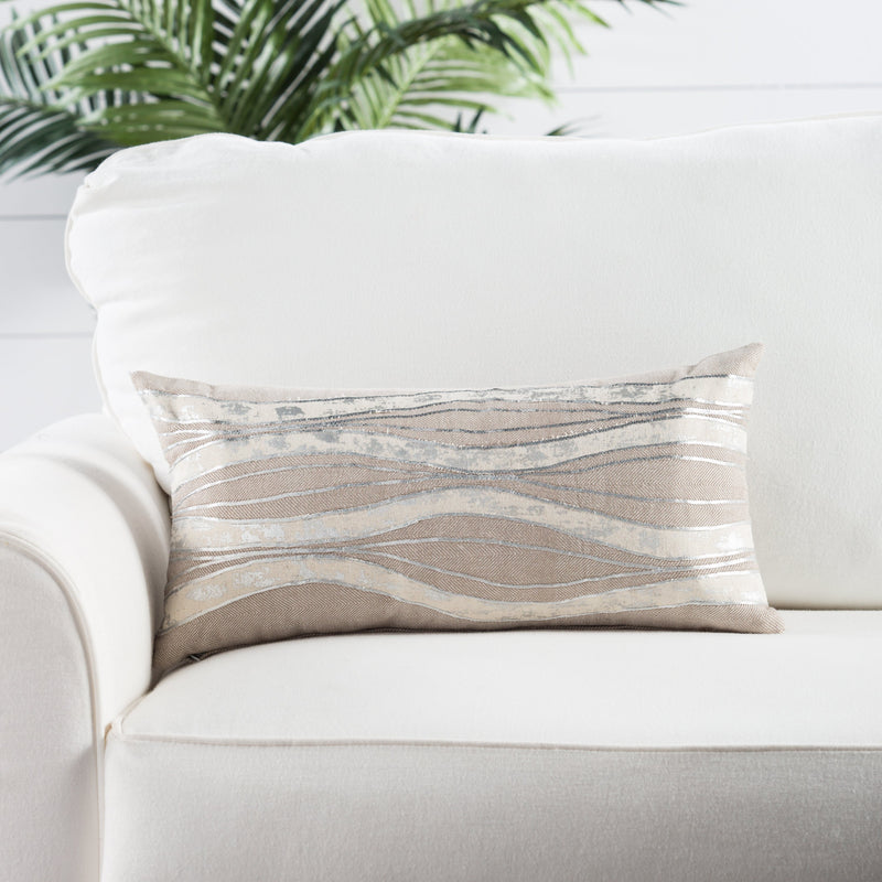 Fortuna Taupe/ Ivory Stripe Poly Throw Pillow