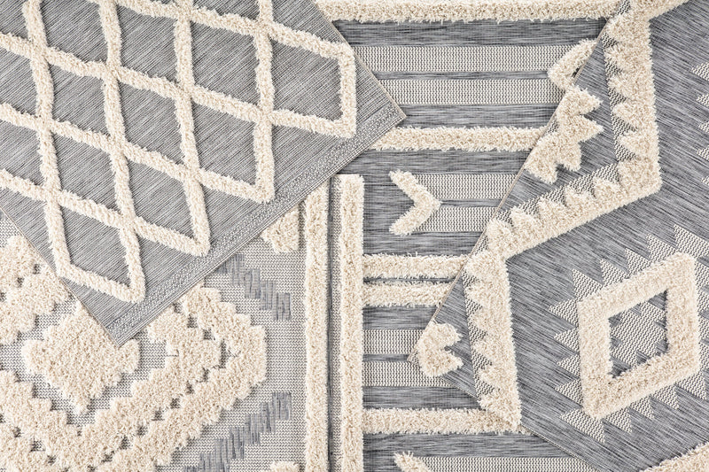 Makaya Indoor/ Outdoor Geometric Gray & Cream Area Rug