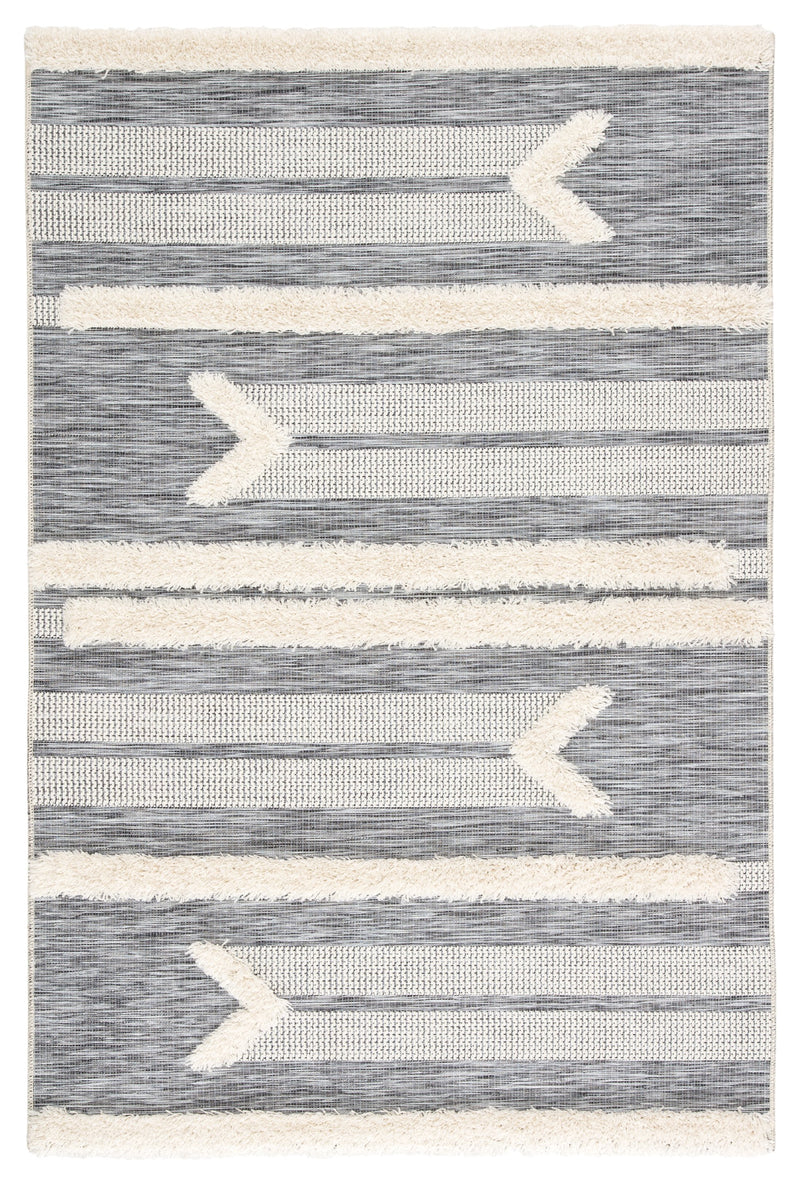 Hanai Indoor/ Outdoor Tribal Gray & Cream Area Rug