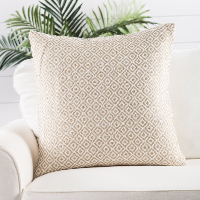 Estes White & Beige Geometric Throw Pillow